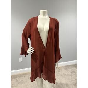Torrid 0 10/12 Rust Colored Gauzy Kimono Duster Sheer Boho Beach Cover Up